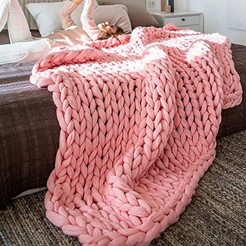 Shulishishop Gehäkelte Decke Grob gestrickte Decke Chunky Stricken wurf Decke Gestrickte wirft für betten Dicke Decke Chunky gestrickte Decke Chunky Stricken wurf 100X150,pink von Shulishishop