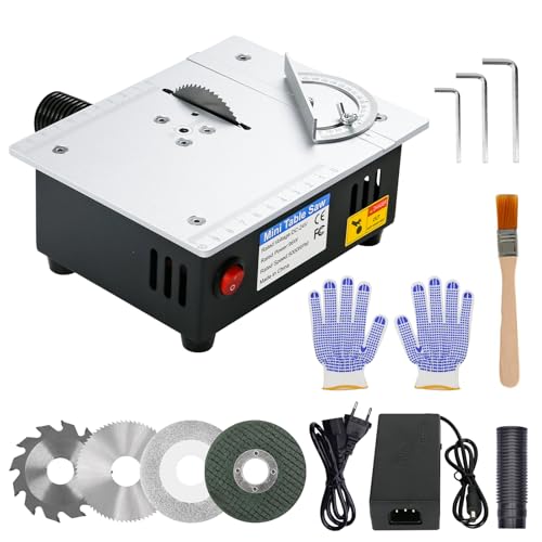 Mini Tischkreissäge 96W Multifunktionale Tischkreissäge mit 4 Klingen Präzisions Tischsäge 7-Gang-Netzteil Einstellbarer für DIY-Holzbearbeitungsprojekte von Shulltji