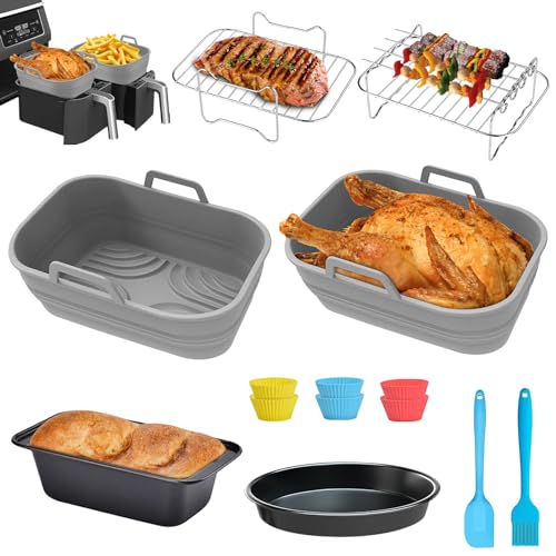 Shulltji Airfryer Zubehör, Heißluftfritteusen Zubehör für Ninja AF400EU AF300EU Emerio Princess Innsky COSORI Tower 7,6L-9.5L, Einschließlich Silikonform, Grillrost, Backform, etc von Shulltji