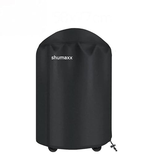 Shumaxx Grillabdeckung, runde Grillabdeckung, Wasserkocher, Grillabdeckung, wasserdicht, strapazierfähig, reißfest, UV-beständig, mit Gummiseil und Kordelschloss (schwarz, 100 cm hoch x 80 cm von Shumaxx
