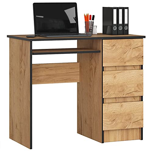 90 cm Computertisch A-6 - Craft Oak - rechts mit 3 Schubladen von Shumee