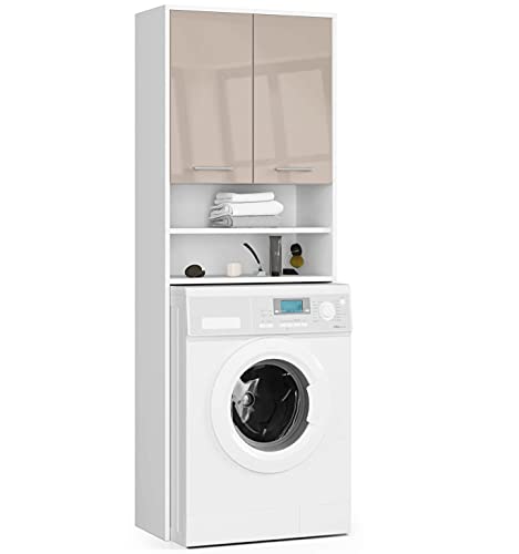 AKORD Waschmaschinenumbauschrank FIN 64 cm | mit 2 Türen | Hängender Waschmaschinenschrank | Umbauschrank | B64 x H180 x T30 cm | Gewicht 29,50 kg | Weiß/Cappuccino Hochglanz von AKORD