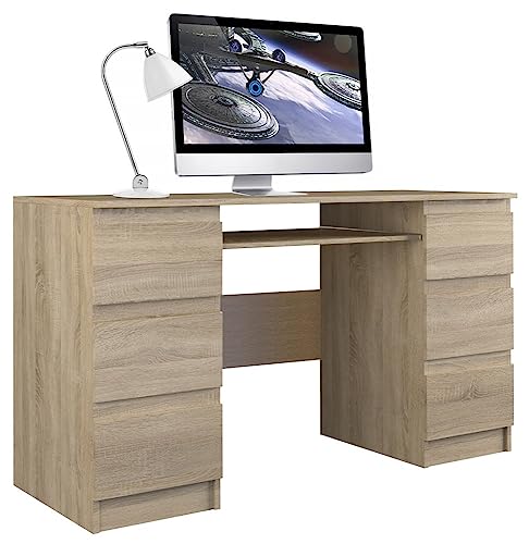 Shumee Computer-Schreibtisch Kuba 6 Schubladen 51x130x76 cm Eiche Sonoma von shumee