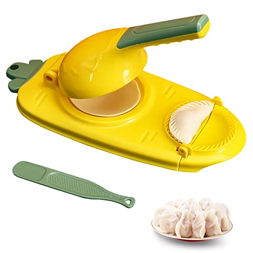 2 In 1 Dumpling Maker, Manuelle Teigpresse Teigtaschen-Hautmacher Teigtaschenformen Knödel Haut Maschine Knödelmacher Einfaches Werkzeug zur Herstellung für Dumpling (Stil 2 Gelb) von Shunfaji