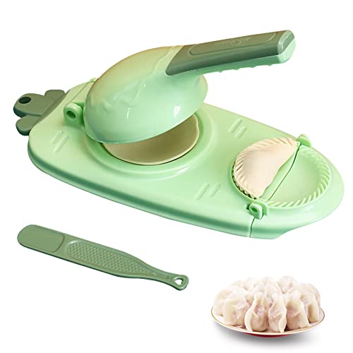 2 In 1 Dumpling Maker, Manuelle Teigpresse Teigtaschen-Hautmacher Teigtaschenformen Knödel Haut Maschine Knödelmacher Einfaches Werkzeug zur Herstellung für Dumpling (Stil 2 Grün) von Shunfaji
