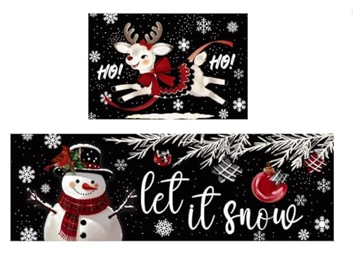 2 Stück Frohe Weihnachten Küchenmatte,Schwarze Schneemann Rentier Bodenmatte,Winter Wohnkultur Küchenteppiche für Home Waschküche Room Floor Schmücken,40x60 and 40x120cm 2 Stück Frohe Weihnachten Küchenmatte,Schwarze Schneemann Rentier Bodenmatte,Winter Wohnkultur Küchenteppiche für Home Waschküche Room Floor Schmücken,40x60 and 40x120cm von Shunfaji