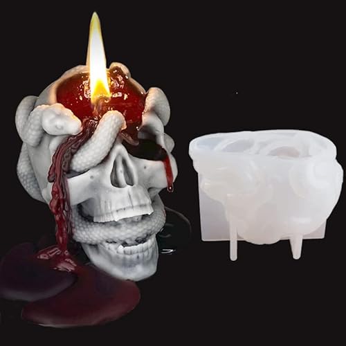 3D Totenkopf Kerzenform 2022 Schädel Silikonform Kerzenformen,Resin Silikonform Schädel & Schlangen Kerze Machen Formen Silikon,für Halloween Dekoration,Party,Geschenk,Leicht zu Trennen (1 Stück) von Shunfaji