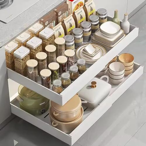 Ausziehbarer Schrank Organizer Küche Teleskopschublade Ausziehbare Schublade zum Kleben Küche Organizer Küchenschrank Kein Bohren und Nageln Erforderlich Pull Slide Out Drawer (Teleskop M) von Shunfaji