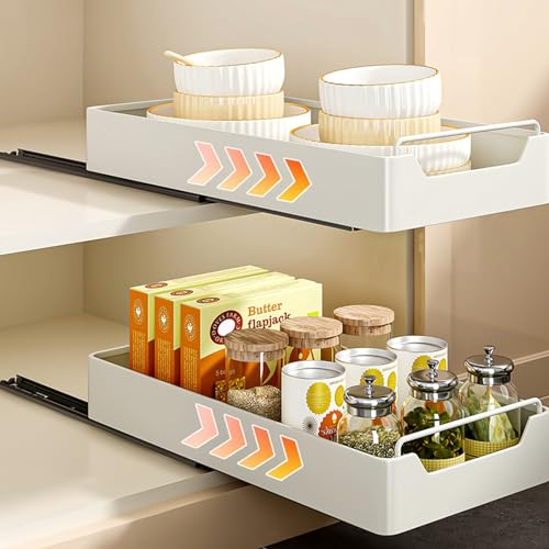 Ausziehbarer Schrank Organizer Teleskopschublade Ausziehbare Schublade Küche zum Kleben Küche Organizer Küchenschrank Kein Bohren und Nageln Erforderlich Pull Slide Out Drawer (2 Stück) von Shunfaji