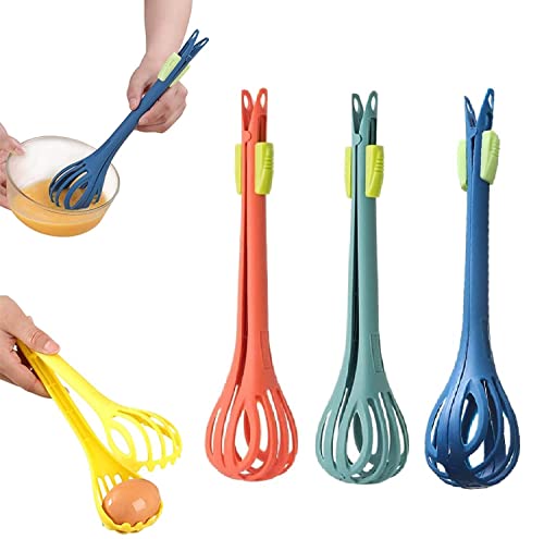 Schneebesen Silikon 2 in 1 Food Clip & Egg Whisk Multifunktionaler Eierschläger Manuelle Eier Schneebesen Nudel Spaghetti Zange Lebensmittel Clips (Orange + Grün + Blau) von Shunfaji