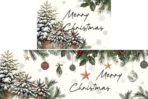 Shunfaji 2 Stück Frohe Weihnachten Küchenmatte,Winter Wohnkultur Küchenteppiche,Weihnachtsdekorationen für Home Waschküche Room Floor Eingangs Fußmattendekoration,40x60 and 40x120cm von Shunfaji