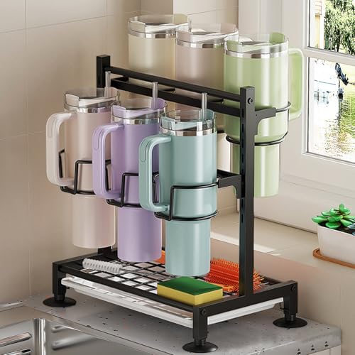 Shunfaji Flaschenhalter Wasserflaschen Organizer Gestell für Stanley-Cup 30/40 oz, Spülbecken Organizer Multifunktion Küchen Organizer mit Abtropfschale für Stanley Cup, für Stanley Cup Zubehör von Shunfaji