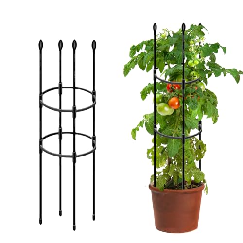 Shunfaji Gurken Rankhilfe Spirale 60-135CM Höhe 11mm Schwarz 4 Stangen Pflanzenstütze Mit Metallringen Für Tomaten Gewächshaus Garten Balkon (B) von Shunfaji