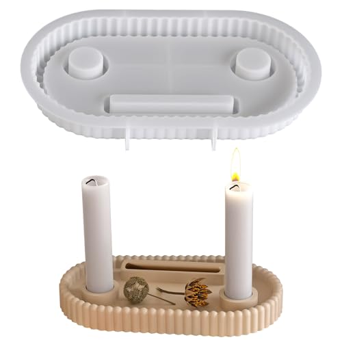 Shunfaji Silikonformen Oval Kerzenhalter Gießform Tablett mit Einschieber für Stabkerzen Teelichter Beton Epoxy Gips DIY Handwerk Dekoration (A) von Shunfaji