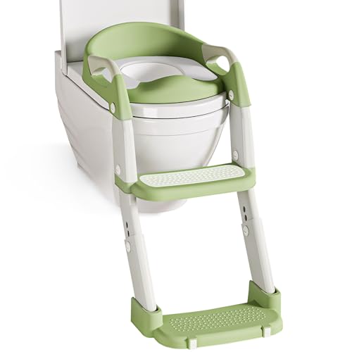 Shunfaji Toilettensitz Kinder Mit Treppe 3-in-1 Toilettenleiter Hocktoilette 4-Stufen Höhenverstellung Klappbar Spritzschutz Griffe Für Kleinkinder Jungen Und Mädchen (A) von Shunfaji