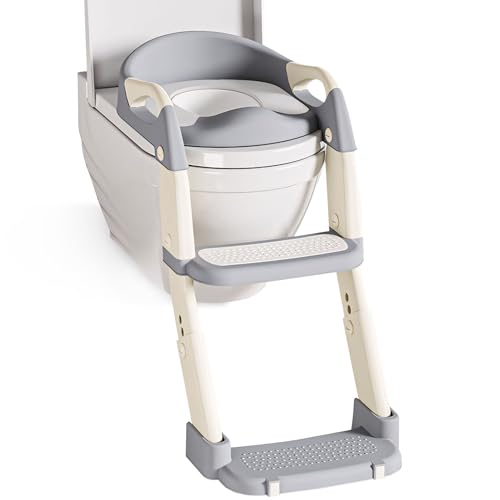 Shunfaji Toilettensitz Kinder Mit Treppe 3-in-1 Toilettenleiter Hocktoilette 4-Stufen Höhenverstellung Klappbar Spritzschutz Griffe Für Kleinkinder Jungen Und Mädchen (B) von Shunfaji