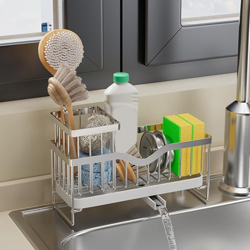 Spülbecken Organizer Edelstahl Abnehmbar Bürstenhalter Schwammhalter Küche Spüle Sink Organizer Spültuchhalter Küchenutensilien Organizer Küche Für Schwamm Spülmittel Bürste Water Wipes (Silber) von Shunfaji