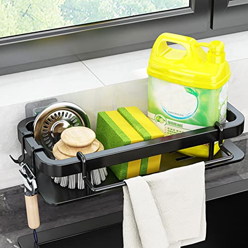 Spülbecken Organizer Edelstahl Spülbecken Caddy Organizer, Waschbecken Organizer Küche Schwammhalter Organizer Korb Hängend Wand Dule-use Küchenutensilienhalter für Küche Badezimmere (Schwarz) von Shunfaji