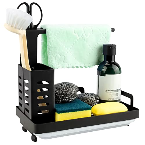 Spülbecken Organizer Küchen,Schwammhalter Seifenschale Halter,Spülorganizer Edelstahl,Spülmittel Halterung,Sink Caddy Kitchen Organizer,Küchenorganisation Spüle,Spülutensilien Aufbewahrung (Schwarz) von Shunfaji