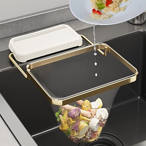 Spülbecken Organizer Küchensieb 2 In 1 Regal Metal Küchen Organizer Spülbeckenfilter Sink Organizer, Upgrade Wasserhahn-regal Spülbecken Sieb Abnehmbarer Spülbecken Abflusskorb Siebkorb (Weiß-gold) von Shunfaji