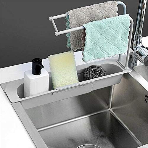 Waschbecken Caddy Schwamm Seifenhalter Organizer Waschbecken Sider Wasserhahn Teleskop-Spülenhalter Küchenspülen-Organizer, Waschbeckenständer Erweiterbarer Ablagekorbhalter (Grau) von Shunfaji