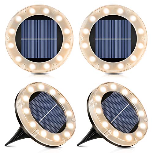 Solar Bodenleuchte Warmweiß, 12 LEDs Solarleuchten für Außen, 4 Stück - Led Solar Gartenleuchten, IP65 Wasserdicht Bodenleuchte Solarleuchten Garten, Außenleuchte für Auffahrt/Rasen/Gehweg/Patio von Shuniu