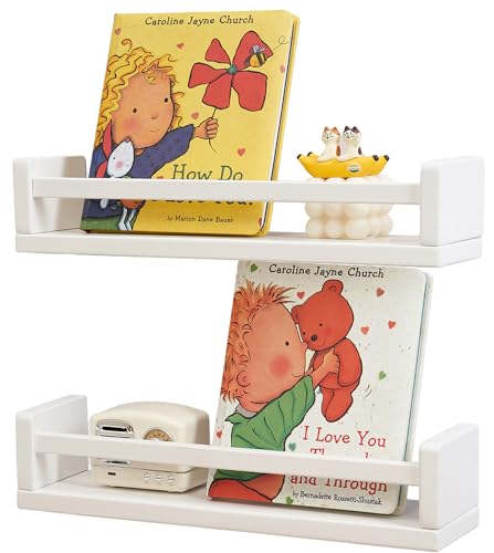 Bücherregal Kinder 2er set,40CM Weiß Nursery Bücherregale für Wand für Kinderzimmer, kleine Wand montiert Kiefer Holz Bücherregal für Baby Teen Jungen Mädchen Schlafzimmer Badezimmer Spielzeug von ShunpuBF