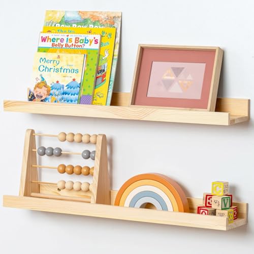 ShunpuBF Wandregal Holz,40cm Rustikale Wandregal Kinderzimmer mit Lippe 2 Stück Gewürzregal Wand für Schlafzimmer, Wohnzimmer, Bad, Küche, Bücherregal Wand(Natural) von ShunpuBF