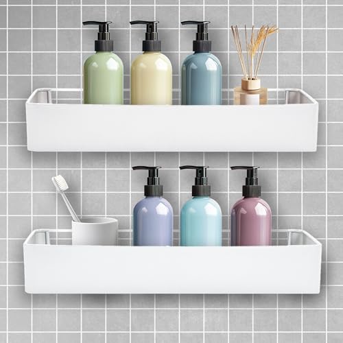 Shuntong Premium-Duschablage, selbstklebender Badezimmer-Dusch-Organizer und Aufbewahrung, kein Bohren, Duschregale für Innendusche, rostfreies Duschregal, 2 Stück, Weiß von Shuntong