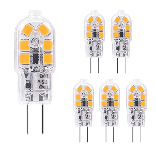 ShuoHui 6x G4 Led Birne Warmweiss, 1.2W 12V G4 Led Glühbirnen, Ersatz für 10W Halogenlampen, 120lm 3000K 360° 12V AC/DC Led Leuchtmittel, Kein Flackern Nicht Dimmbar Stiftsockellampe Lampen von ShuoHui