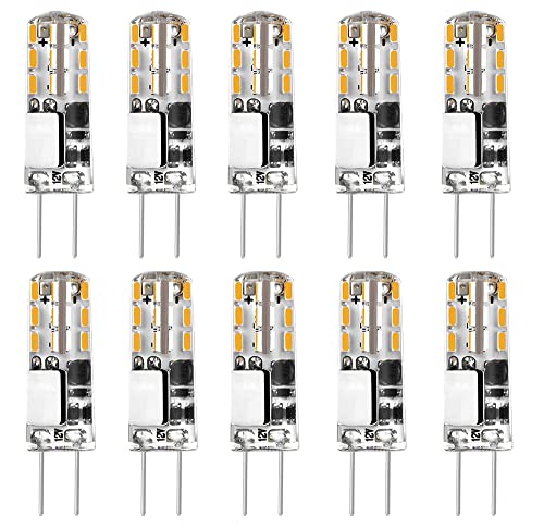 ShuoHui 10x G4 Led Warmweiß Birnen, 12V 1.5W Kein Flackern G4 Led Stiftsockellampe, Ersatz für 20W Halogenlampen, Energiesparlampe 3000K, 180LM 12V AC/DC LED Lampen von ShuoHui