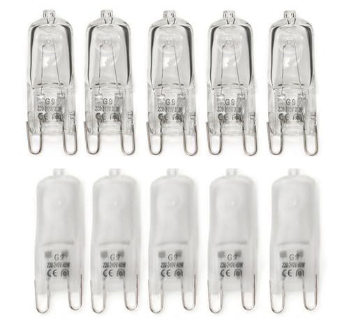 ShuoHui G9 Halogen Leuchtmittel, G9 Halogenlampen, 40W 230V Glühbirnen, Warmweiß 2700K, 500LM Dimmbar Klare Kapsel Backofenlampe Mikrowellen Herd Deckenleuchten (Frosted, 10) von ShuoHui