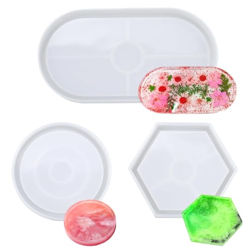 Shuqio 3 Stück Silikonformen Giessformen Tablett Untersetzer Epoxidharz Formen DIY Obstschalen Untersetzer Kunsthandwerk Dekoration Sechseckig Rund Oval Silikonform Tablett Shuqio 3 Stück Silikonformen Giessformen Tablett Untersetzer Epoxidharz Formen DIY Obstschalen Untersetzer Kunsthandwerk Dekoration Sechseckig Rund Oval Silikonform Tablett von Shuqio