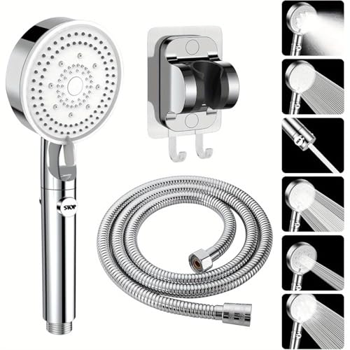 Shuqio Duschkopf Wassersparend Duschkopf mit Stoppfunktion Brausekopf Dusche 6 Einstellmodi Handbrause für das Badezimmer mit silbernem Schlauch und Brausehalter mit Haken Shuqio Duschkopf Wassersparend Duschkopf mit Stoppfunktion Brausekopf Dusche 6 Einstellmodi Handbrause für das Badezimmer mit silbernem Schlauch und Brausehalter mit Haken von Shuqio