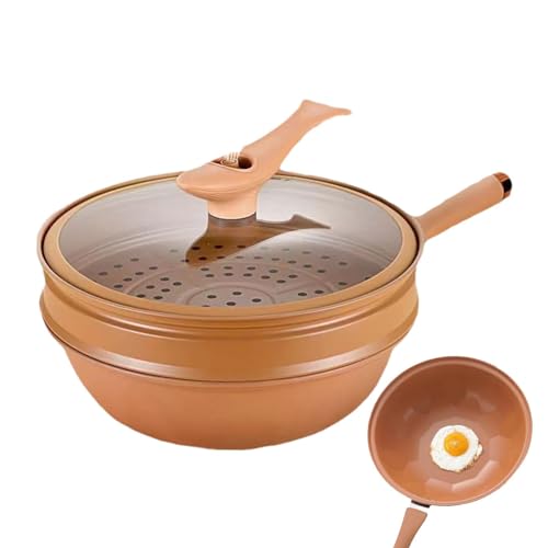 Shurzzesj Iron Wok with Lid, Non-Stick Clay Wok with Steamer Basket, Multifunctional Pottery Clay Non-Stick Pot, Iron Steaming and Cooking Frying Flat Bottom Wok, Iron Trapezic Texture von Shurzzesj