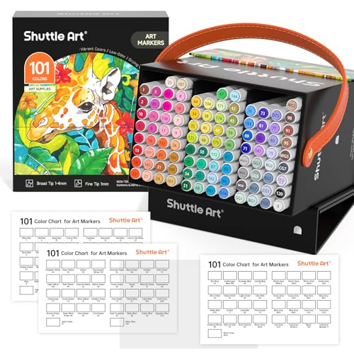 Shuttle Art Alkohol Marker Set, 100 bunte doppelseitige Alcohol Marker Stifte Set mit 1 Nr.0 Blender, Twinmarker Stifte für Kinder, Erwachsene, Alkohol Stifte, Marker zum Malen von Shuttle Art