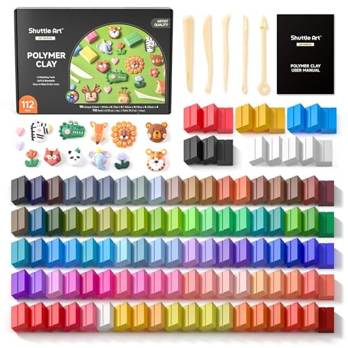 Shuttle Art Polymer Clay Set, 117 Stück Back Knete, Modelliermasse ofenhärtend, Ton Set mit 112 Backknete(je 10g) und 5 Polymer Clay Zubehör, Kinderknete, Modellierknete, Modelliermasse kinder von Shuttle Art
