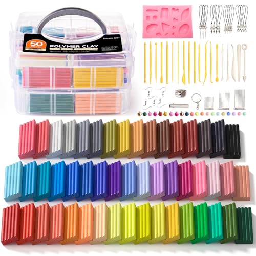 Shuttle Art Polymer Clay Set, 50 Farben Knete Set, Modelliermasse ofenhärtend, 19 Schnitzwerkzeuge und 10 Arten Zubehör, Kinderknete, Modellierknete von Shuttle Art