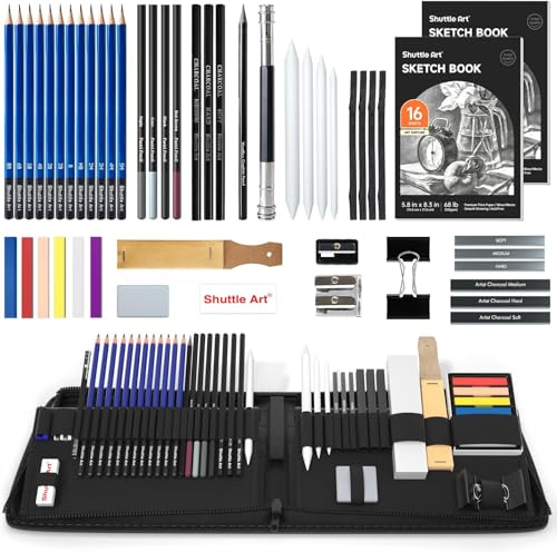 Shuttle Art Zeichenset, 52-teiliges professionelles Zeichenstifte Set, Malset mit Graphitstift, Kohlestift, Skizzenbuch, Handtasche mit Reißverschluss, für Erwachsene und Kinder geeignet von Shuttle Art