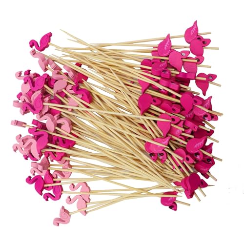 Cocktailspieße Cocktail Sticks 12cm Fingerfood Spieße Zahnstocher Flamingo Cocktail-Picks für Bar, Fasching Party und Geburtstag Party Obstspieß Cocktail Deko 100 Stück von Shuul