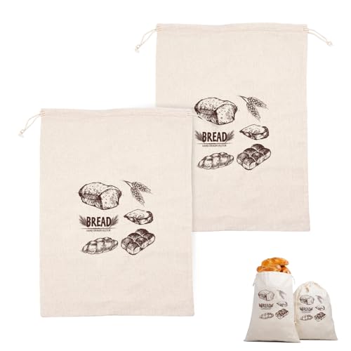 Shwdsy 2 Stück Brotbeutel Leinen, Baumwoll-Brotsack, 30 x 40 cm Brotbeutel Aufbewahrung Frischhalten, mit Kordelzug, Wiederverwendbare Baumwollbeutel, für Aufbewahrung von Brot, Obst und Gemüse von Shwdsy