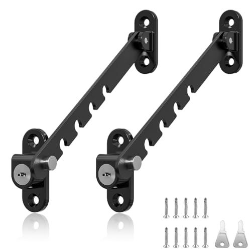 Shwdsy 2 Stück Fensterfeststeller Ohne Bohren, Edelstahl Fensterfeststeller, Winkel Mehrstufig Einstellbar Fenster Kipp Regler, Schwarz Fenster Feststeller, für Fensterschalter-Winkelverstellung von Shwdsy