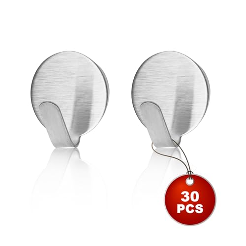 Shwdsy 30 Stück Klebehaken Klein, Edelstahl Adhesive Hooks, mit Klebender Unterlage Klebehaken Küche, Kein Bohren Erforderlich, Geeignet für Badezimmer, Küche, Wohnzimmer, Büro von Shwdsy