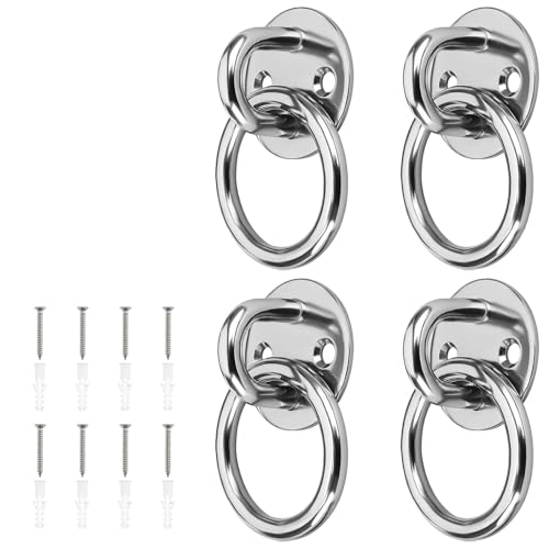 Shwdsy 4 Stück Augplatte, Augplatte Edelstahl, 6 mm Lochdurchmesser Augplatte mit Öse, Runde Basis, mit Schrauben und Diffusionsrohr, Geeignet für Holzpfosten, Massivwände und Decken von Shwdsy