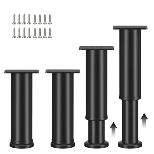 Shwdsy 4 Stück Höhenverstellbare Füße, Aus Eisen Möbelbeine, Höhenverstellbar von 12 Bis 18 cm Möbelfüße Metall, Schwarz Stützen Höhenverstellbar, mit 16 Schrauben, für Sofas, Betten und Tische von Shwdsy