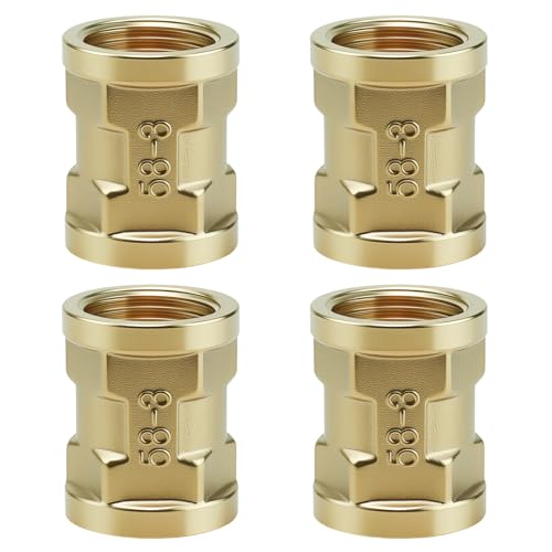 Shwdsy 4 Stück Messing Muffe 1/2 Zoll IG/IG, Messing Adapter Doppelmuffe Anschlussnippel, Wasserrohrverbindung, 1/2 Zoll Innengewinde-Anschlussstücke, für Rohrverbindungen von Shwdsy