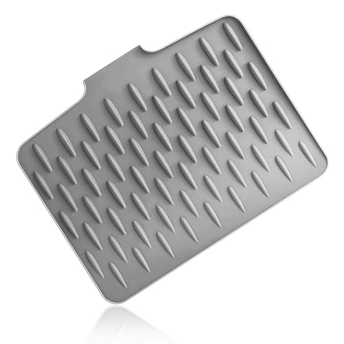Shwdsy Abtropfmatte Silikon, Silikon Auslaufsicherer Arbeitsplattenschutz, mit Abflussöffnung Ablaufmatte Spüle, 40 x 32,5 cm Spülbecken Abtropfmatte, Hellgrau, für Geschirr, Gemüse und Obstablage von Shwdsy