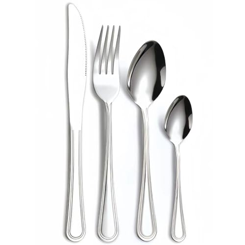 Shwdsy Cutlery Set, 4er-Set Bestecksets, Edelstahl Poliert Besteck-Set, mit Messern, Gabeln und Löffeln Essbesteck, Geeignet für Haushaltsküchen Restaurants, Spülmaschinenfest Shwdsy Cutlery Set, 4er-Set Bestecksets, Edelstahl Poliert Besteck-Set, mit Messern, Gabeln und Löffeln Essbesteck, Geeignet für Haushaltsküchen Restaurants, Spülmaschinenfest von Shwdsy