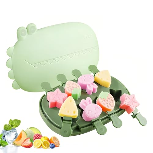 Shwdsy Eisformen Eis am Stiel Klein, 8-Fach Stieleisformen, Wiederverwendbar Eisförmchen Silikon, mit Stäbchen und Krokodilförmigem Deckel, für DIY-Spaß, Sommer, Parties Shwdsy Eisformen Eis am Stiel Klein, 8-Fach Stieleisformen, Wiederverwendbar Eisförmchen Silikon, mit Stäbchen und Krokodilförmigem Deckel, für DIY-Spaß, Sommer, Parties von Shwdsy