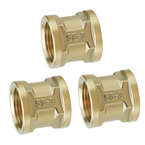 Shwdsy Messing Muffe G3/4 Zoll IG/IG, 3 Stück Wasserrohrverbindung, Messing Adapter Doppelmuffe Anschlussnippel, 3/4 Zoll Innengewinde-Anschlussstücke für Rohrverbindungen von Shwdsy